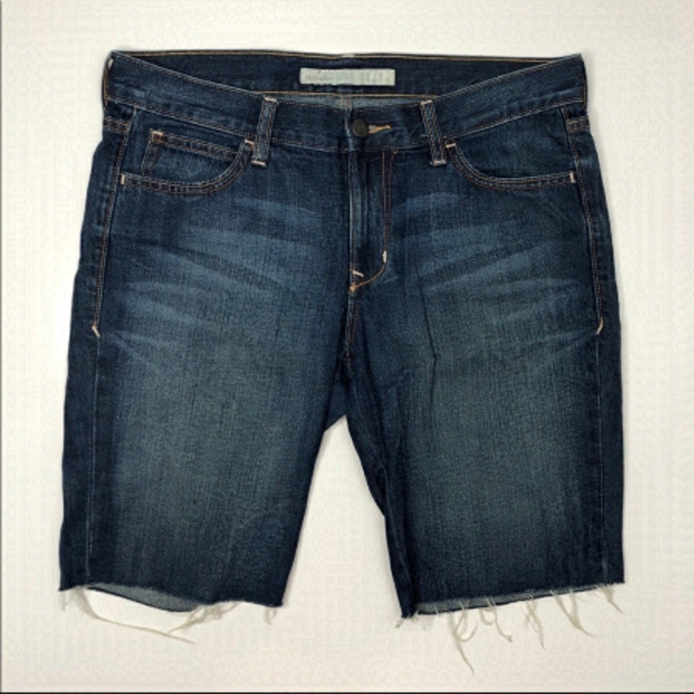 OLD NAVY Dark Blue Wash Distressed Raw Hem Denim Jean Bermuda Shorts SIZE 8